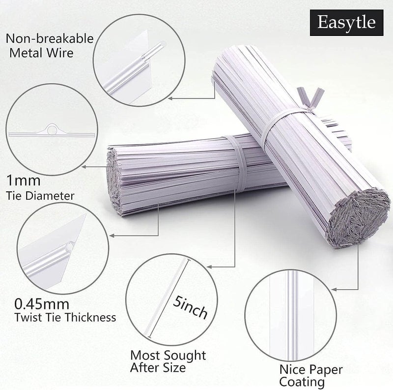 Easytle 1800 Pcs 5"" White Paper Twist Ties Bread Ties White Twist Ties Twisty-Ties Bag Ties Twist Ties for Bags Bread Wire Ties Twist Tie for Party Cello Candy Bread Coffee Bags Cake Pops - Image 2